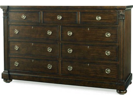 Century Furniture Chelsea Club Sloane 9-Drawers Brown Mahogany Wood Double Dresser