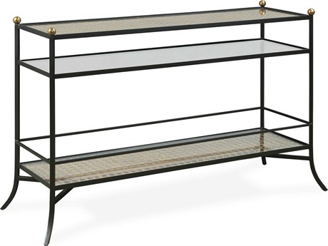 Century Furniture Thomas Obrien Rectangular Glass Rustic Black Brass Console Table