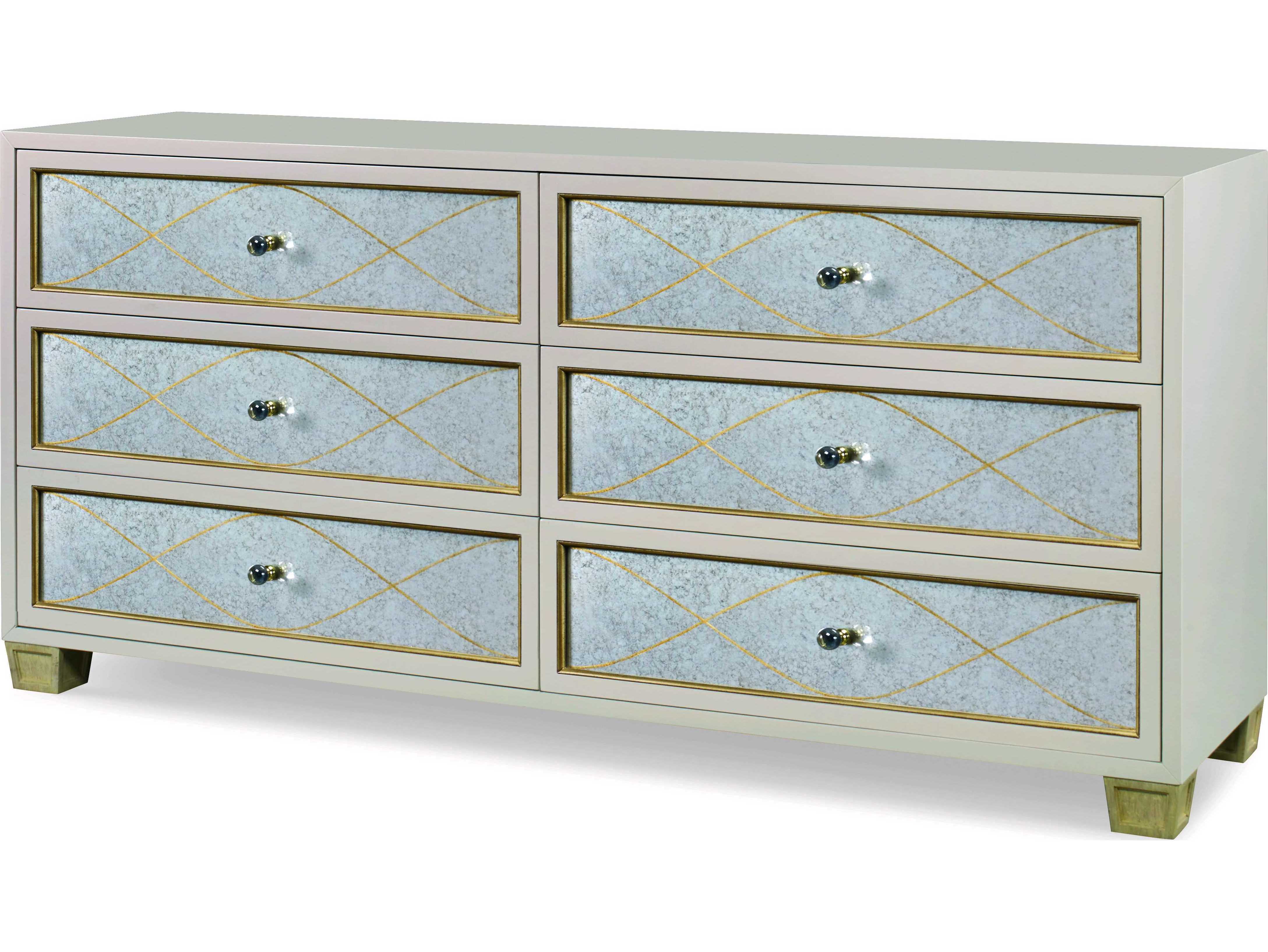 White Oak Wood Double Dresser w/ 6 Drawers, Lenia