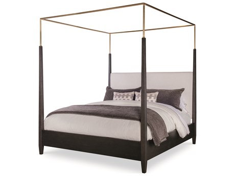 Century Furniture Cadence Mocha Antique Brass Brown Oak Wood King Canopy Bed