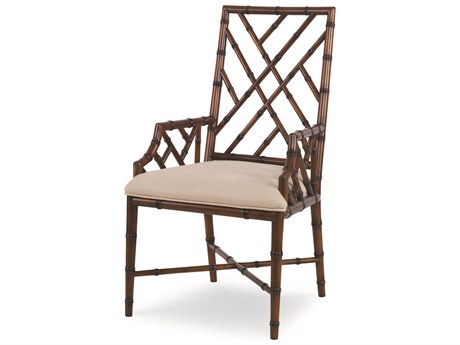 Century Furniture Curate Mahogany Wood Brown Upholstered Arm Dining Chair