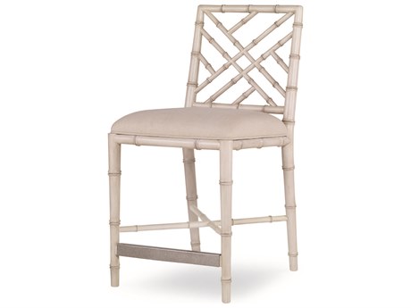Century Furniture Curate Upholstered Mahogany Wood Antique White Flax Counter Stool