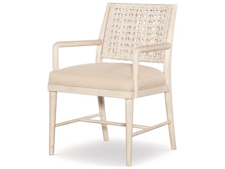 Century Furniture Curate Mahogany Wood White Upholstered Arm Dining Chair