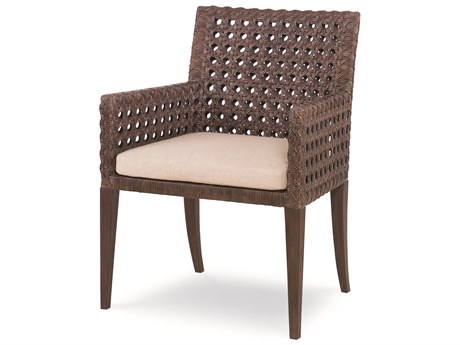 Century Furniture Curate Mahogany Wood Brown Upholstered Arm Dining Chair