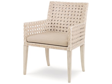 Century Furniture Curate Mahogany Wood White Upholstered Arm Dining Chair