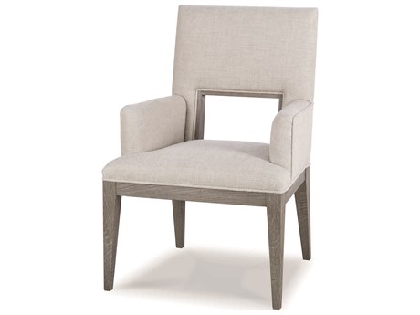 Century Furniture Monarch Oak Wood Gray Upholstered Arm Dining Chair