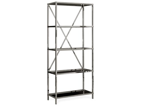 Century Furniture Monarch Polished Nickel Black Glass Etagere