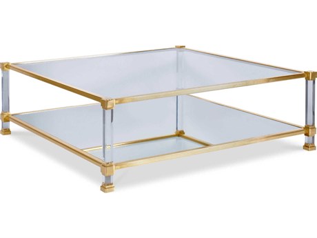 Century Furniture Monarch Square Glass Satin Brass Acrylic Coffee Table