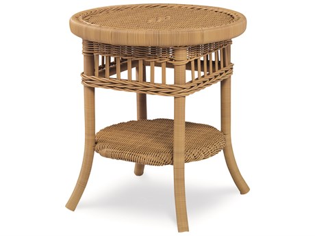 Century Outdoor Thomas O'Brien Mainland Natural Wicker Round Tempered Glass End Table