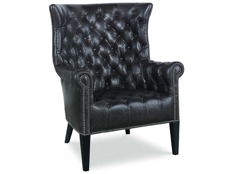 Century Furniture Trading Company Black Leather Accent Chair Tufted