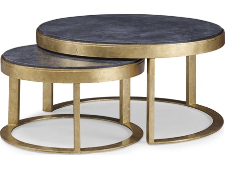 Century Furniture Grand Tour Round Stone Burnished Gold Leaf With Graphite Scagliola Coffee Table