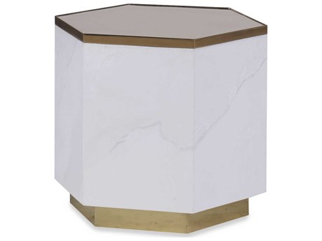 Century Furniture Grand Tour Hexagon Metal Bronze Grey Veined White Coffee Table