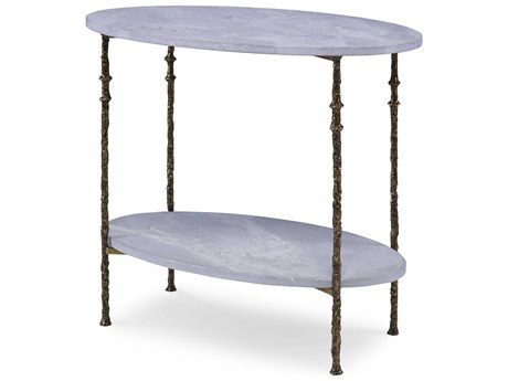 Century Furniture Grand Tour Oval Faux Stone Aged Patina With White Scagliola End Table