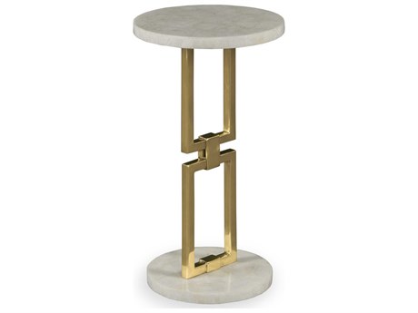 Century Furniture Grand Tour Round Crystal Stone Antique Brass End Table