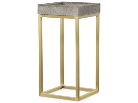 Century Furniture Grand Tour Square Glass Grey Hair On Hide Satin Brass Leather End Table