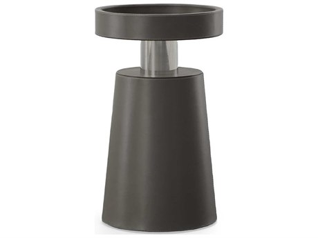 Century Furniture Grand Tour Round Charcoal Polished Nickel Leather End Table