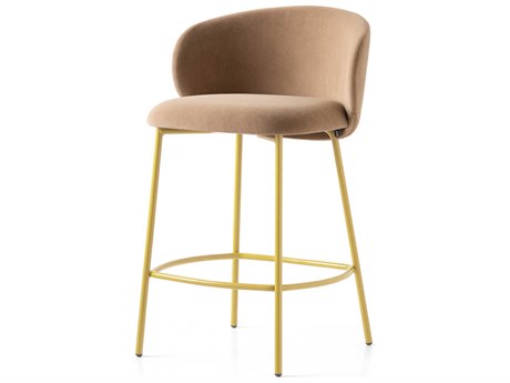 Connubia Tuka Upholstered Camel Brown Painted Brass Counter Stool