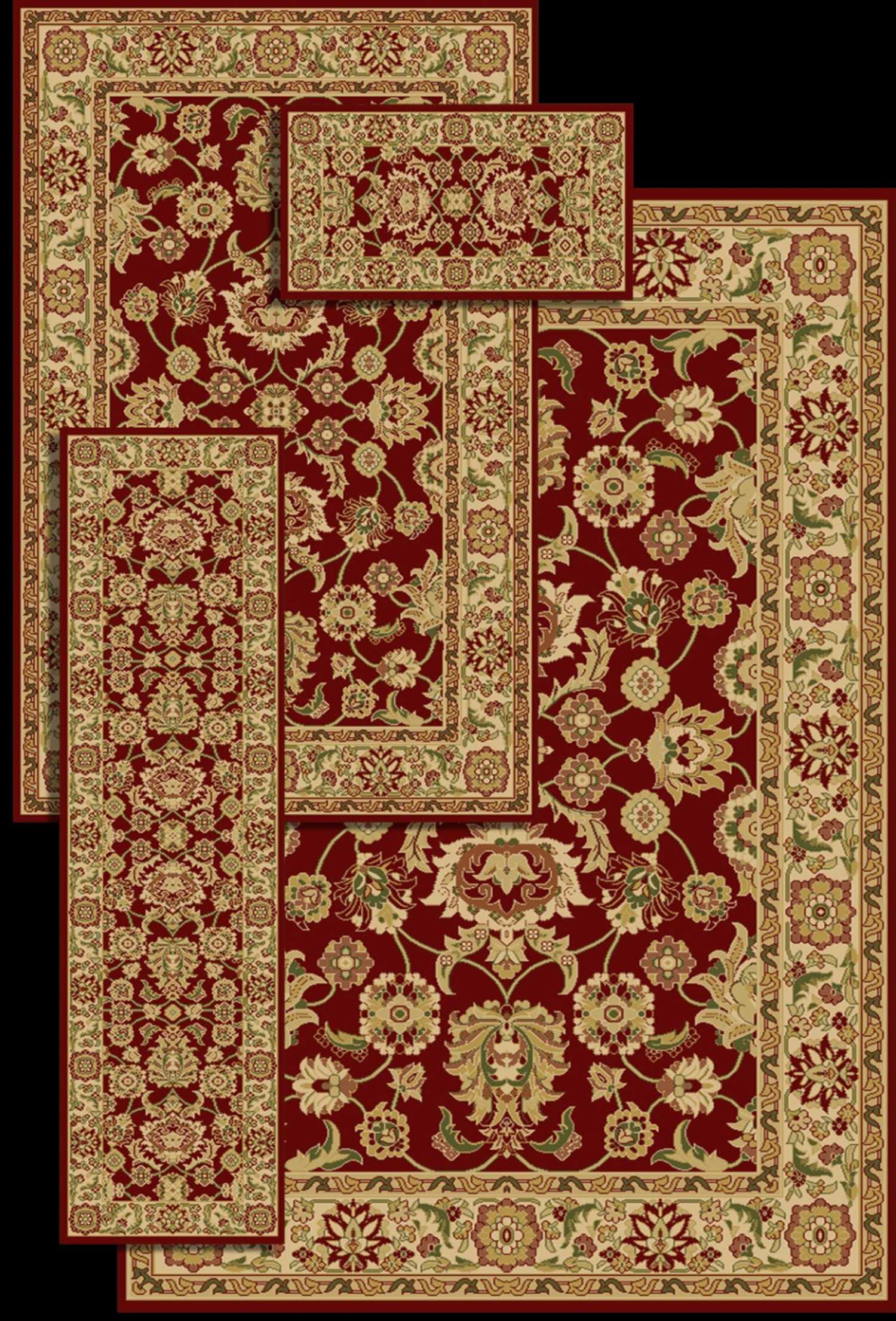 Central Oriental Gallery Ersari Rectangular Red 4pc Area Rug Set