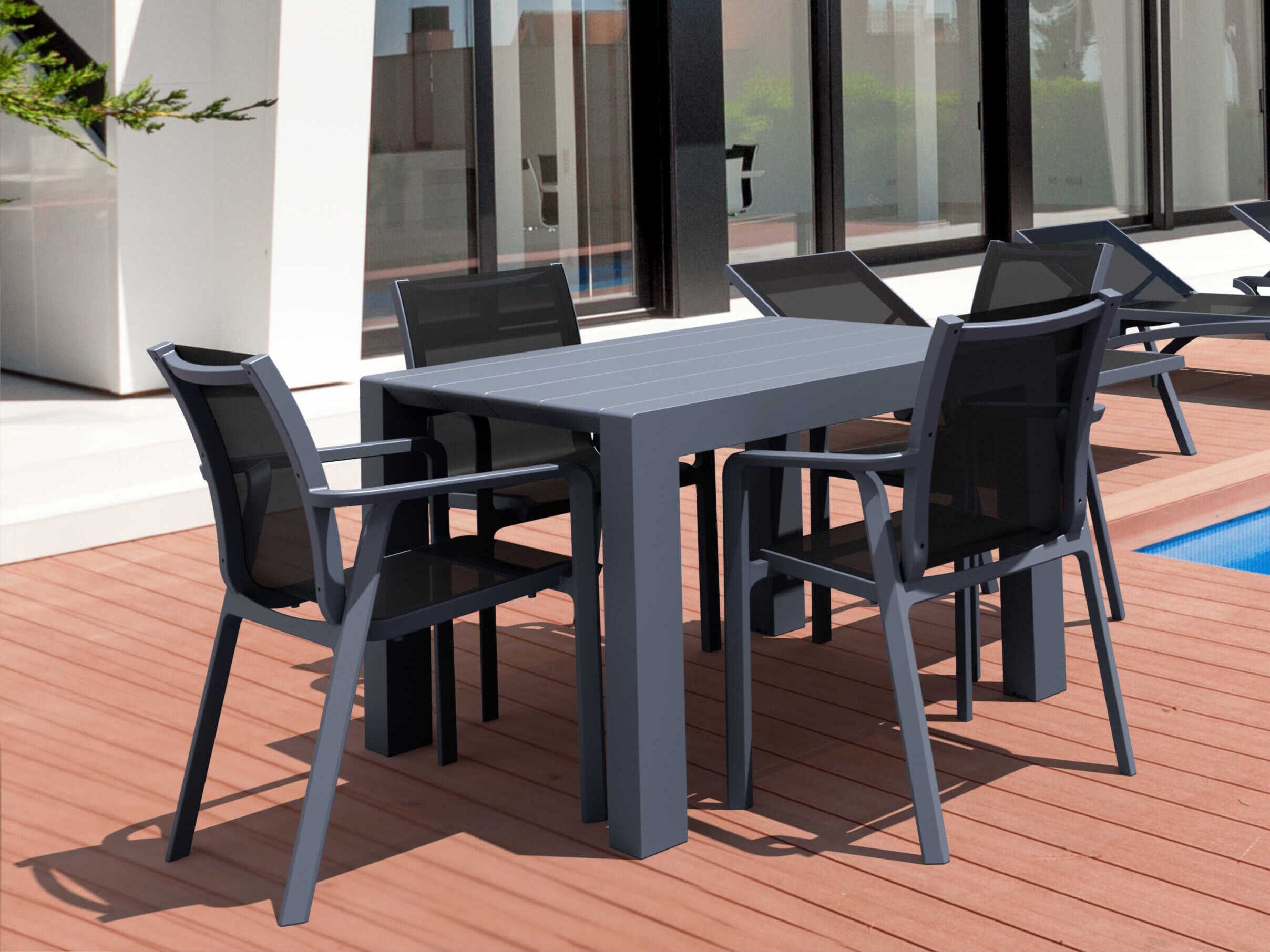 Compamia Pacific Dark Gray Black Resin Dining Set