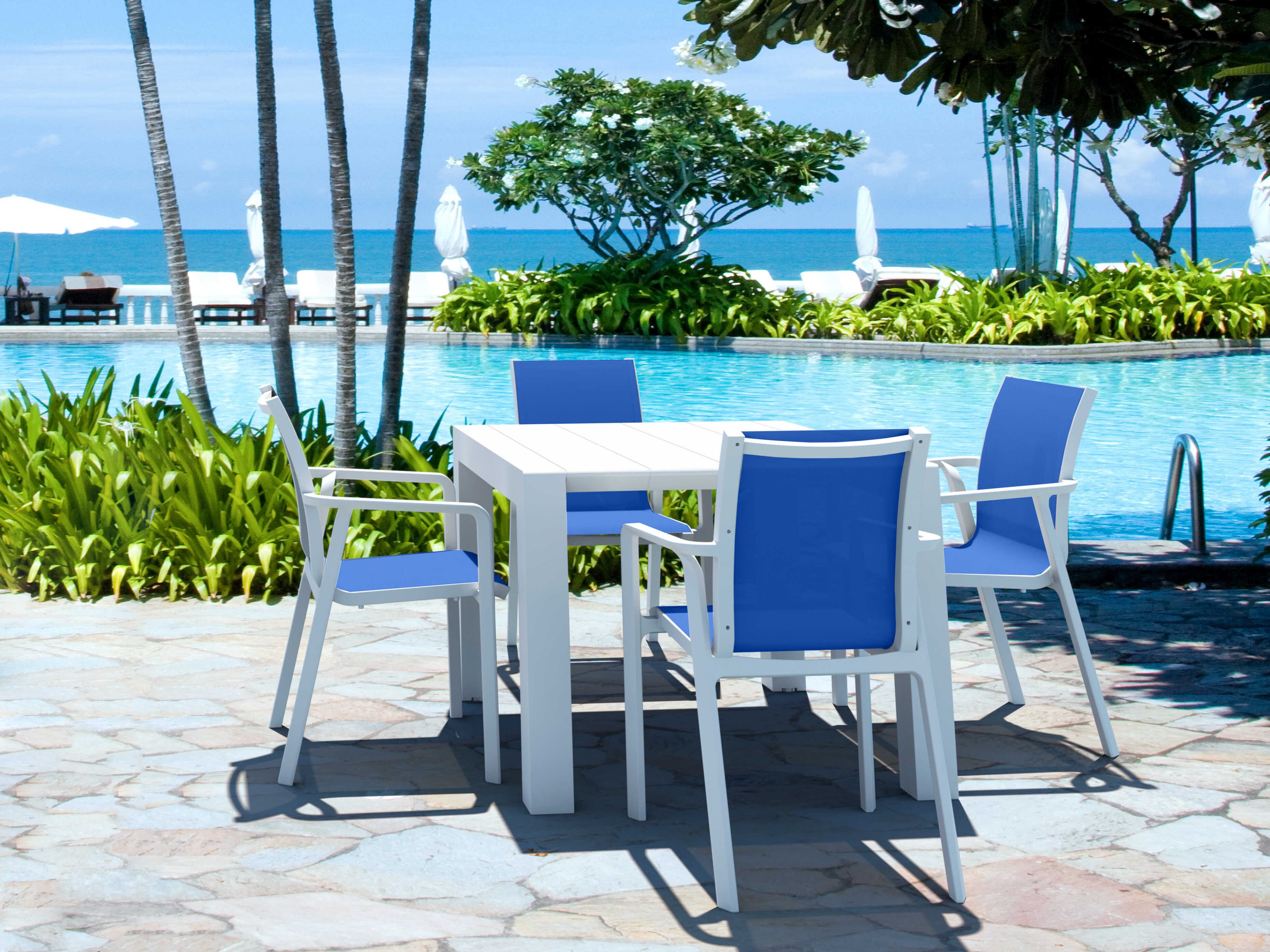 Compamia Pacific White Blue Resin Dining Set
