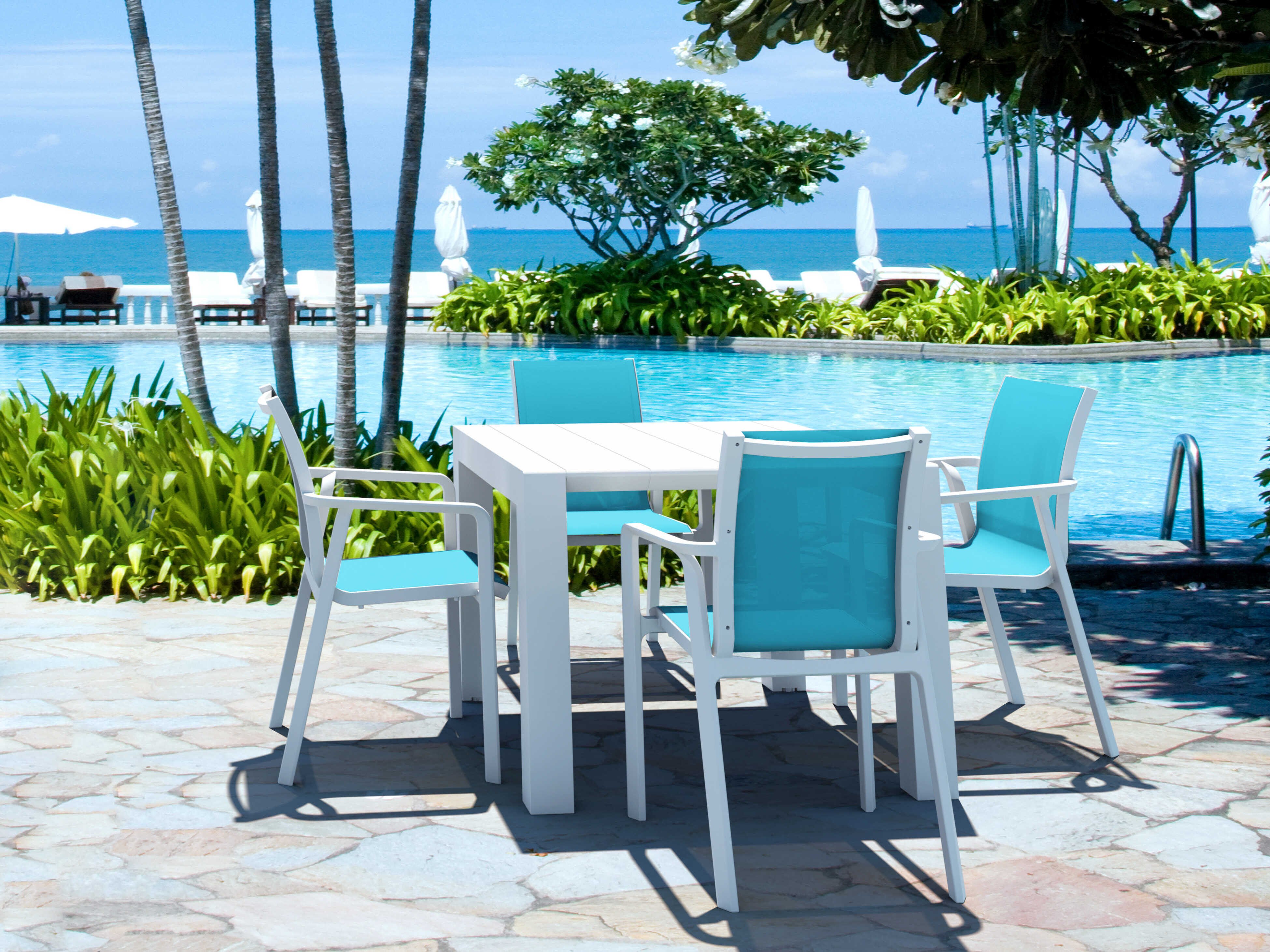Compamia Pacific White Turquoise Resin Dining Set