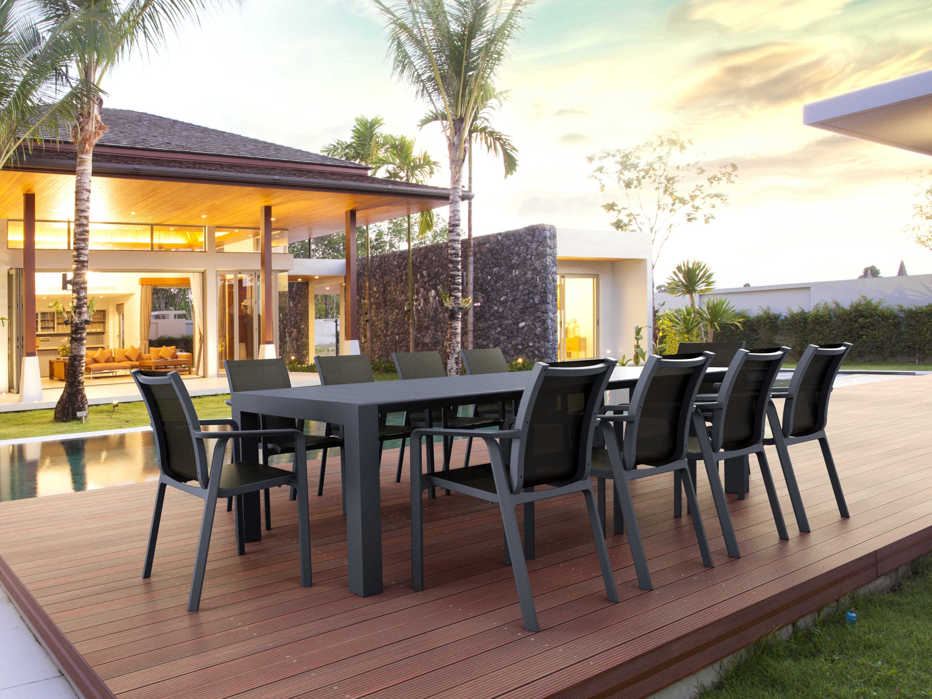 Compamia Pacific Dark Gray Black Resin Dining Set