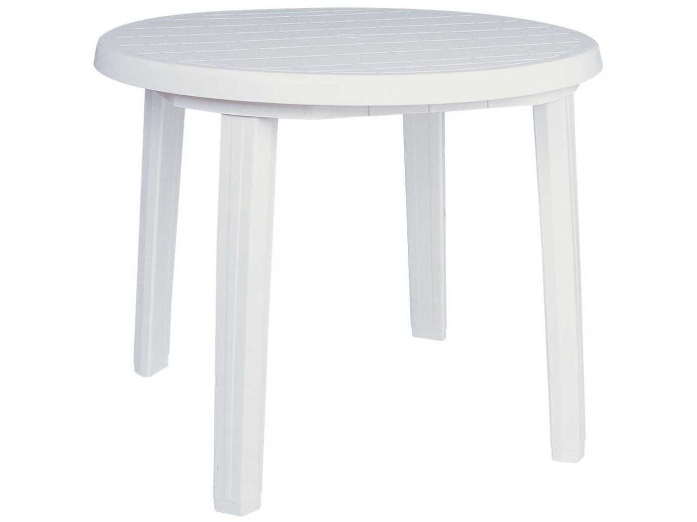 Compamia Sunny White Resin Round Umbrella Hole Dining Table