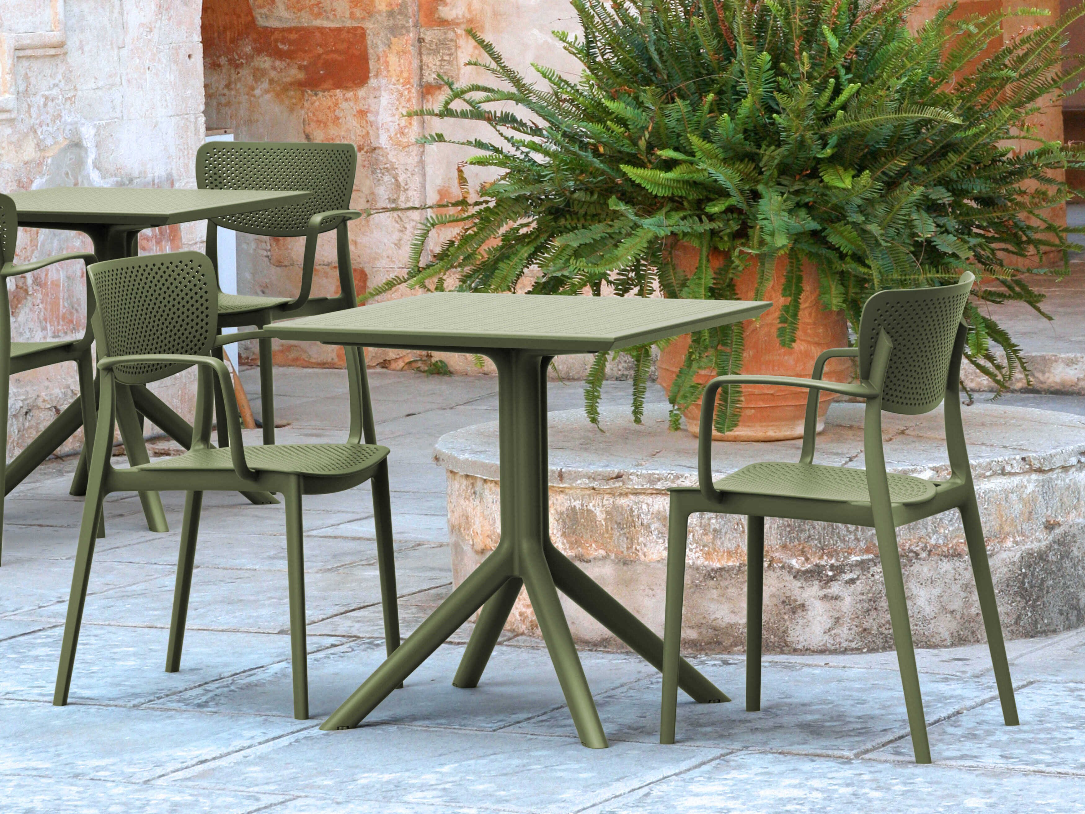 Compamia Loft Olive Green Polypropylene Dining Set