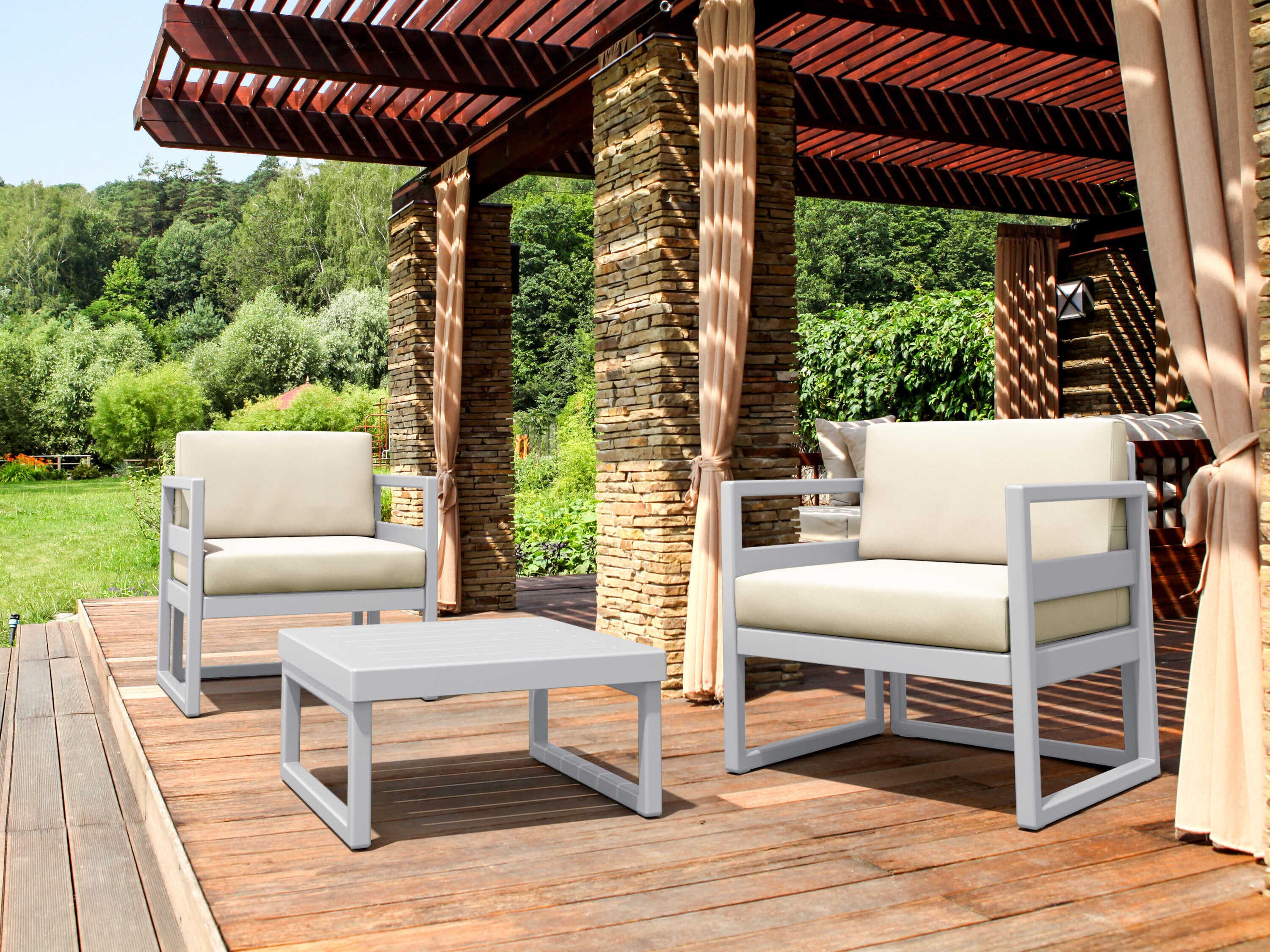Compamia Mykonos Silver Resin Cushion Lounge Set