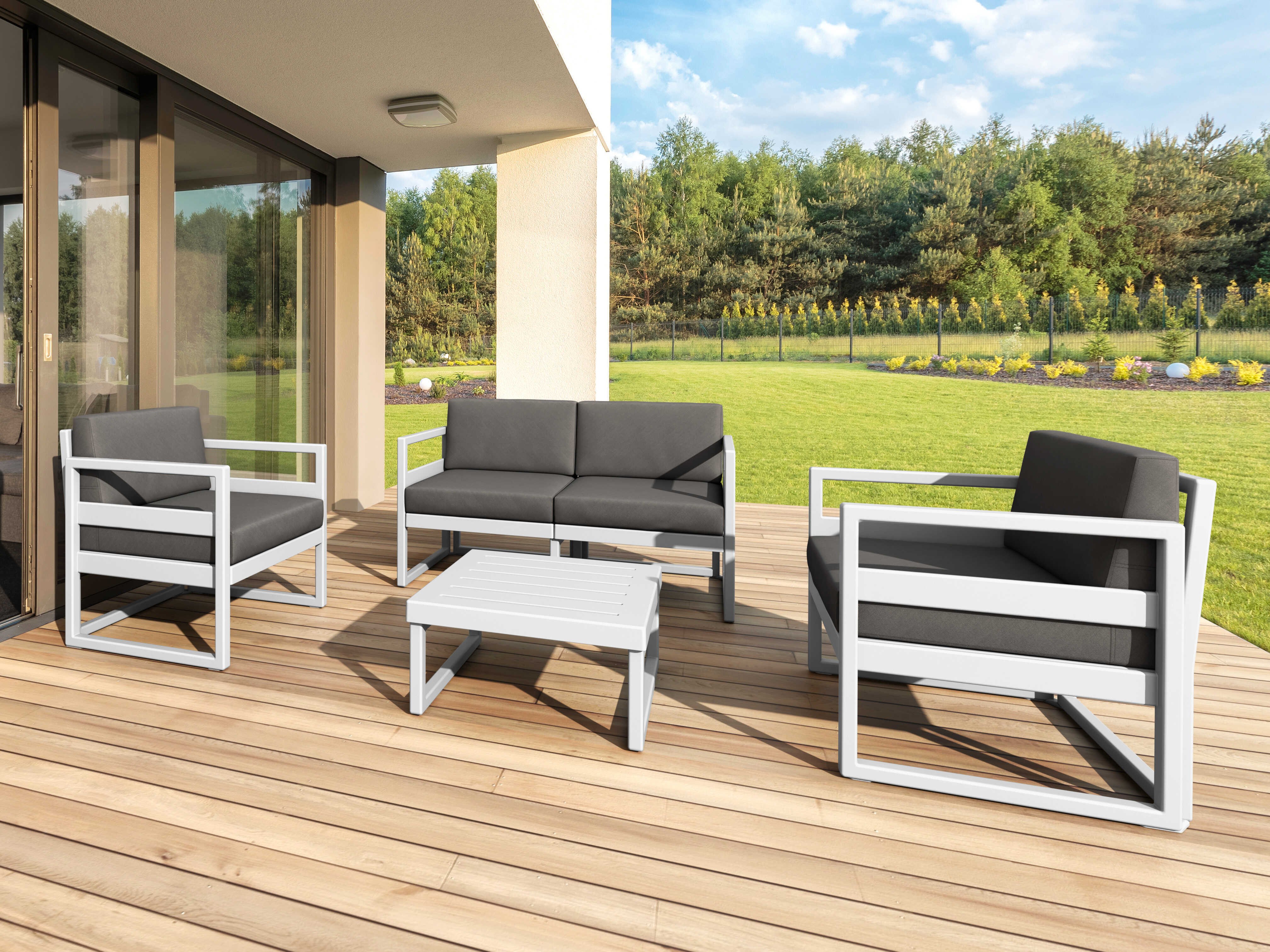 Compamia Mykonos Silver Resin Cushion Lounge Set