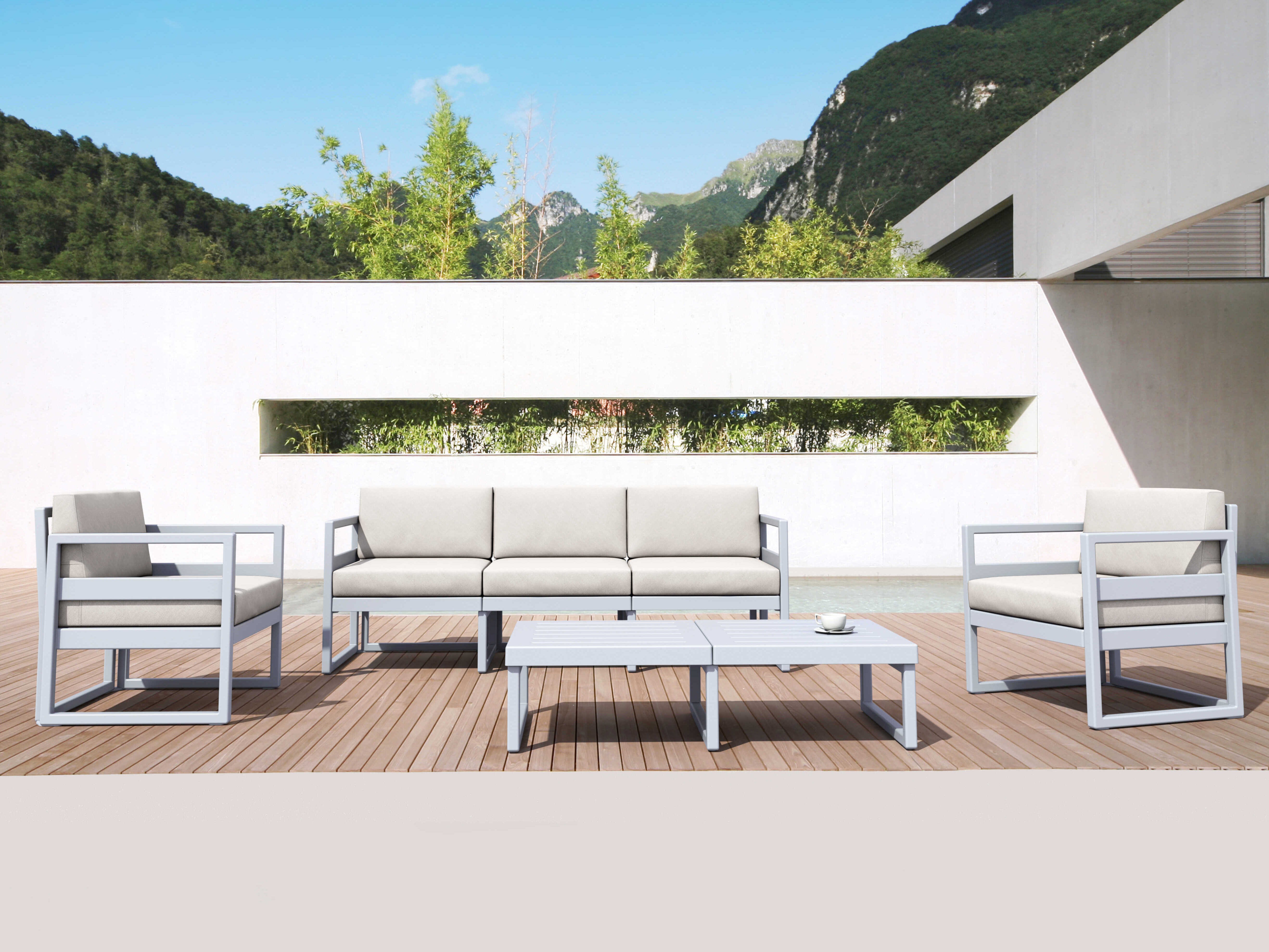 Compamia Mykonos Silver Resin Cushion Lounge Set