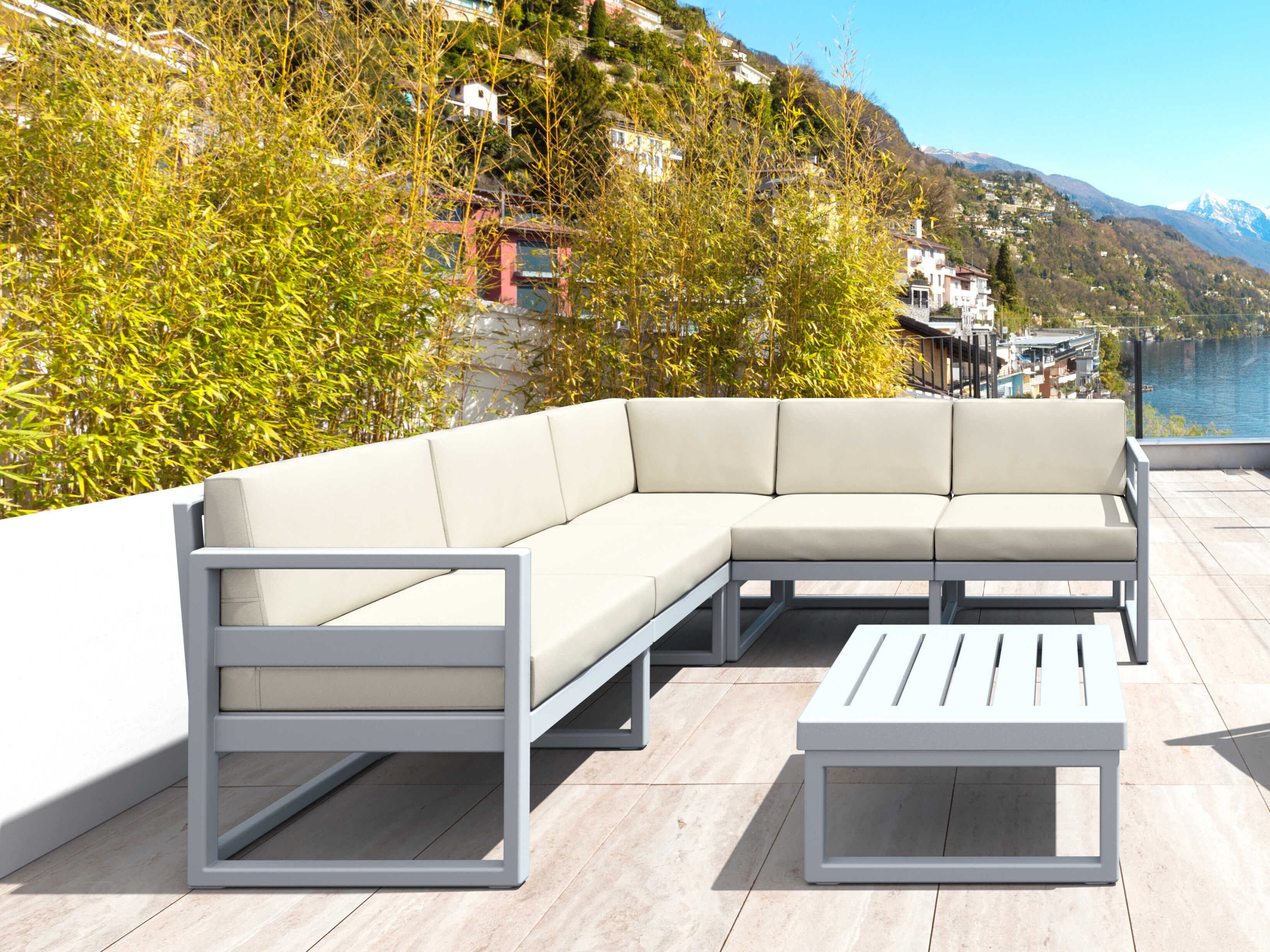 Compamia Mykonos Silver Resin Cushion Lounge Set