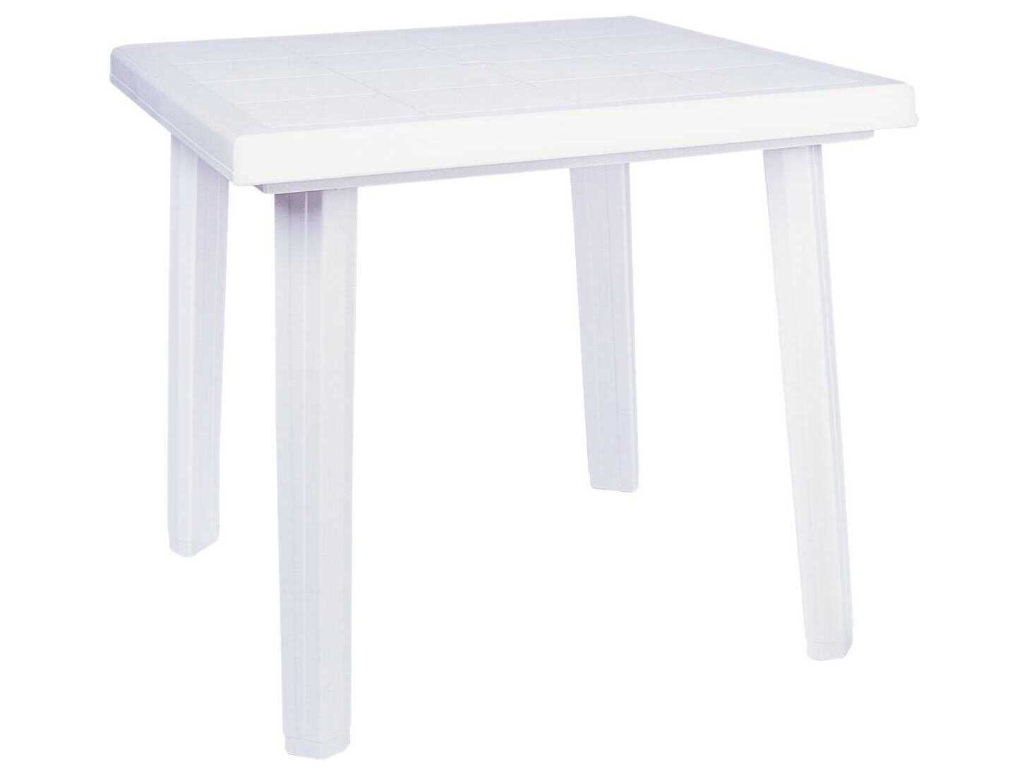 Compamia Cuadra White Resin Square Umbrella Hole Dining Table