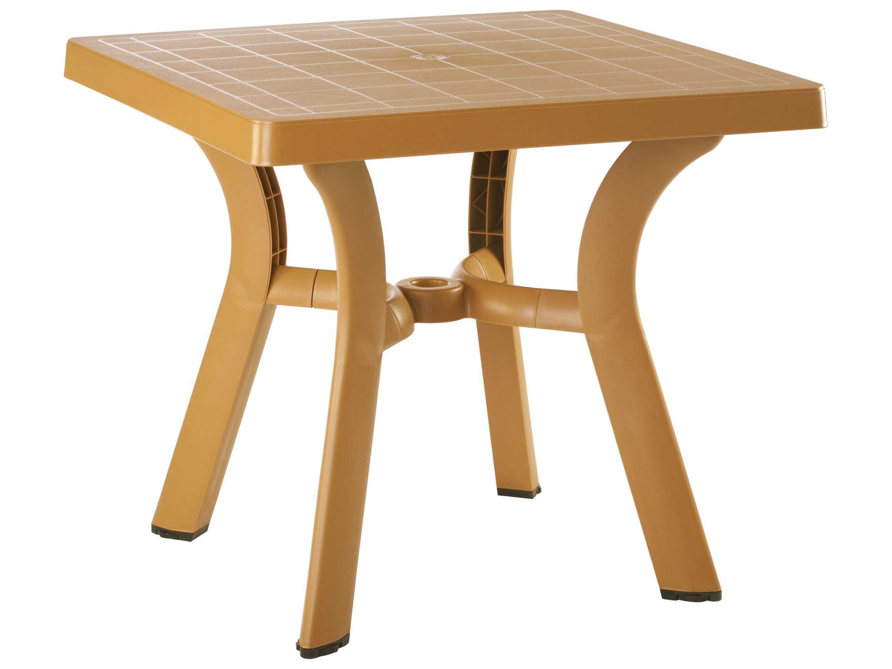Compamia Viva Teak Brown Resin Square Umbrella Hole Dining Table