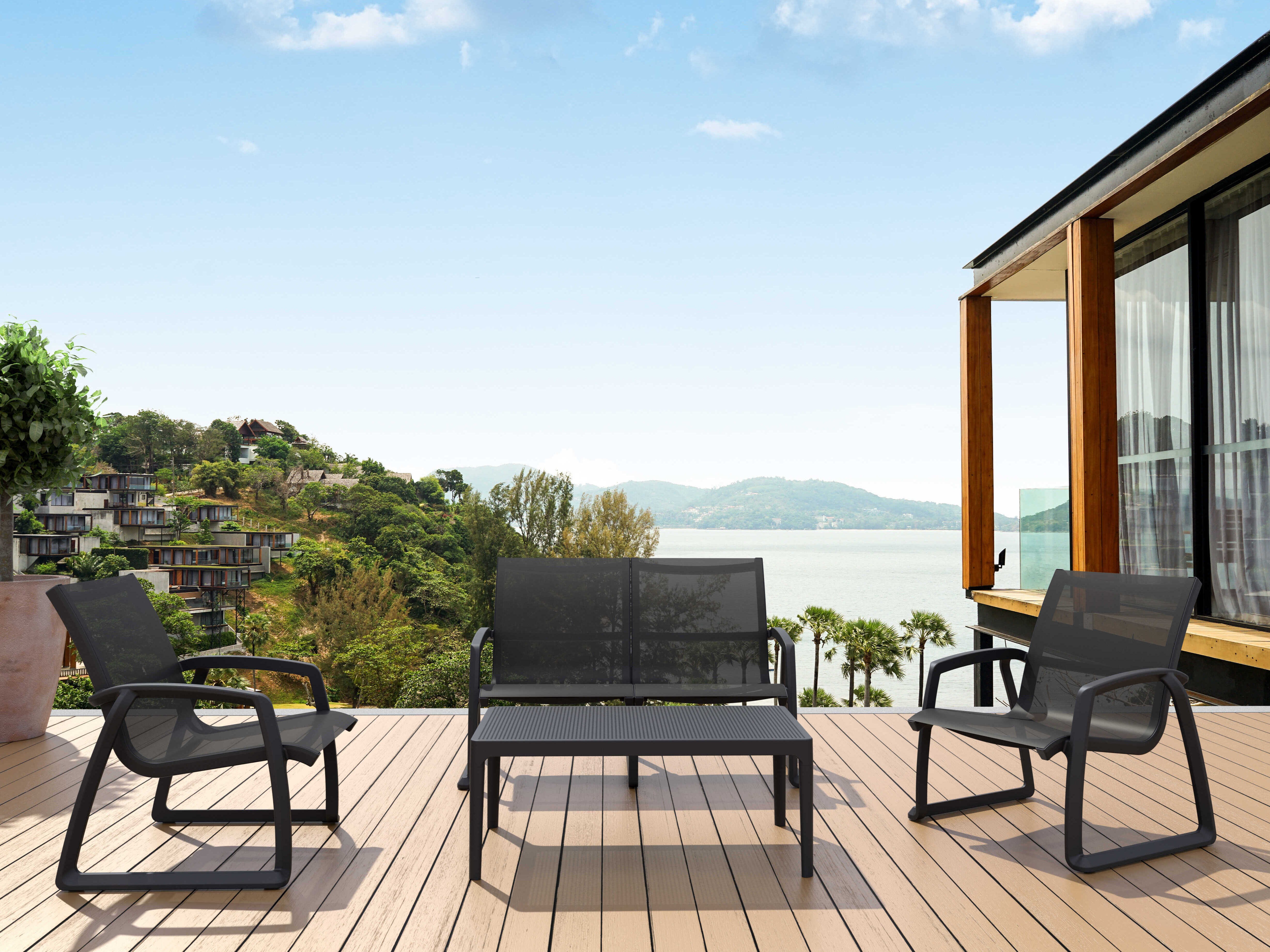 Compamia Pacific Black Polypropylene Sling Lounge Set