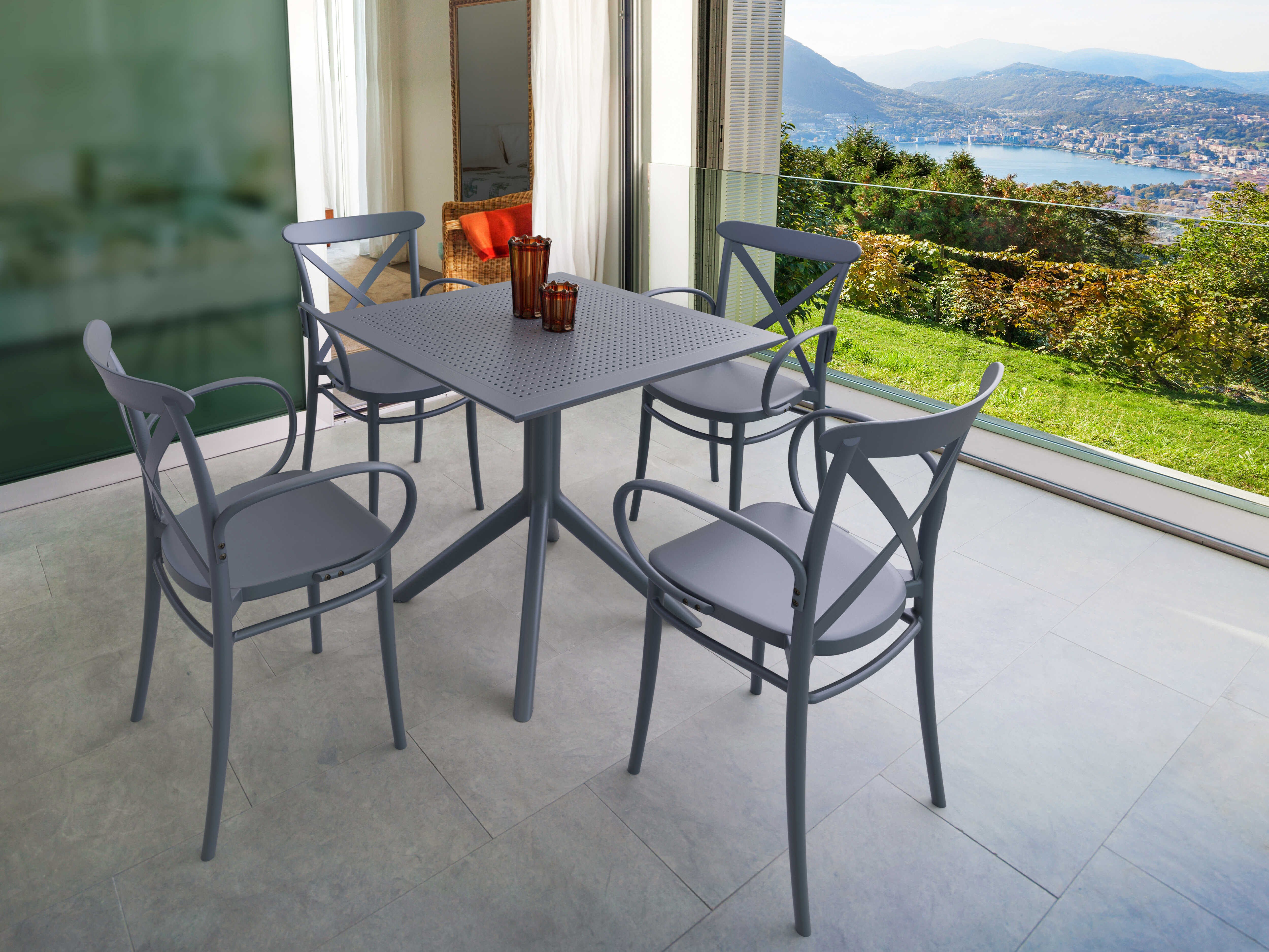 Compamia Cross Dark Gray Polypropylene Dining Set