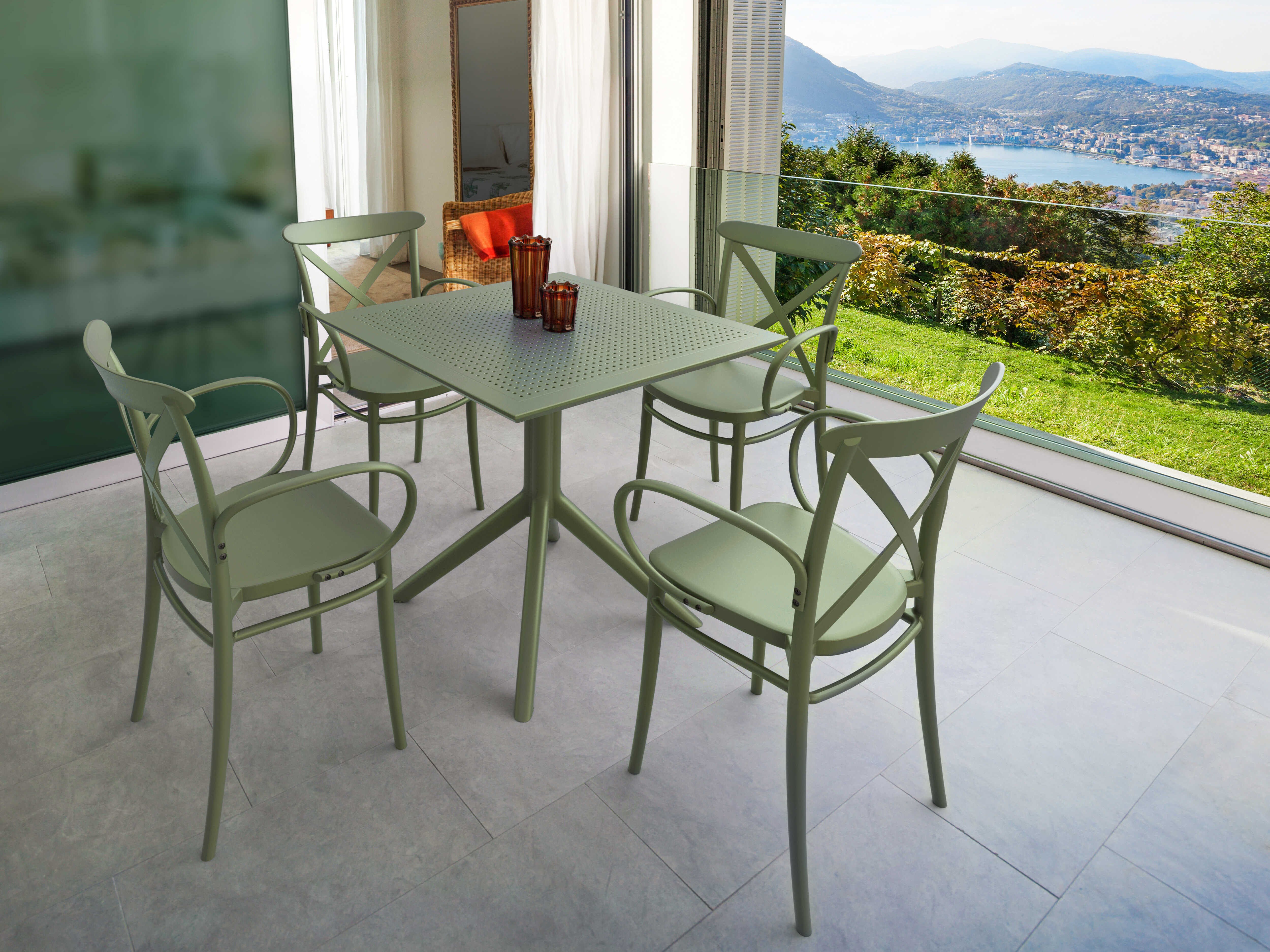 Compamia Cross Olive Green Polypropylene Dining Set