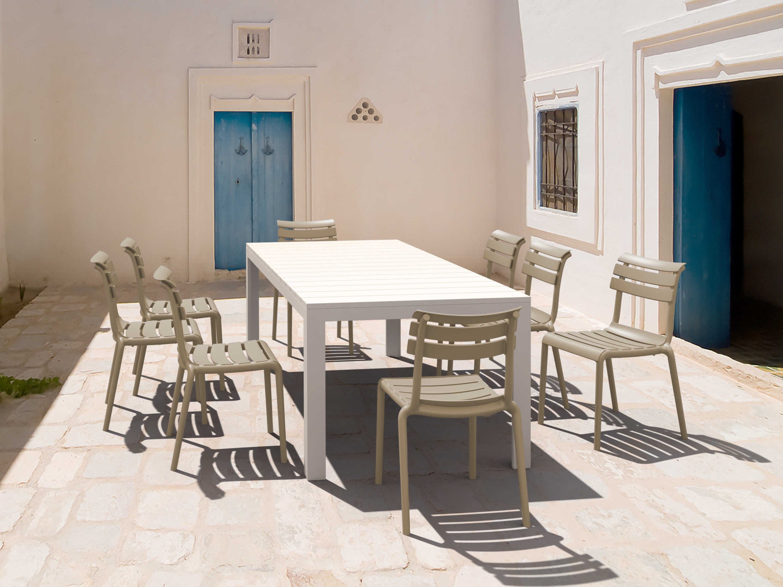 Compamia Helen White Taupe Polypropylene Dining Set