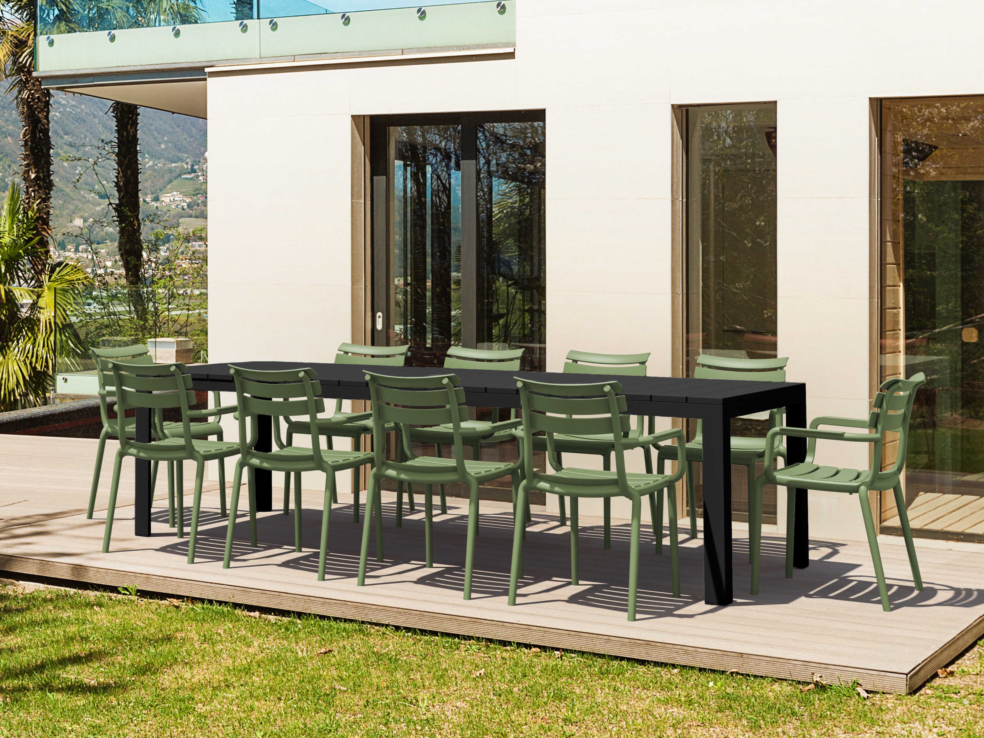 Compamia Paris Black Olive Green Polypropylene Dining Set