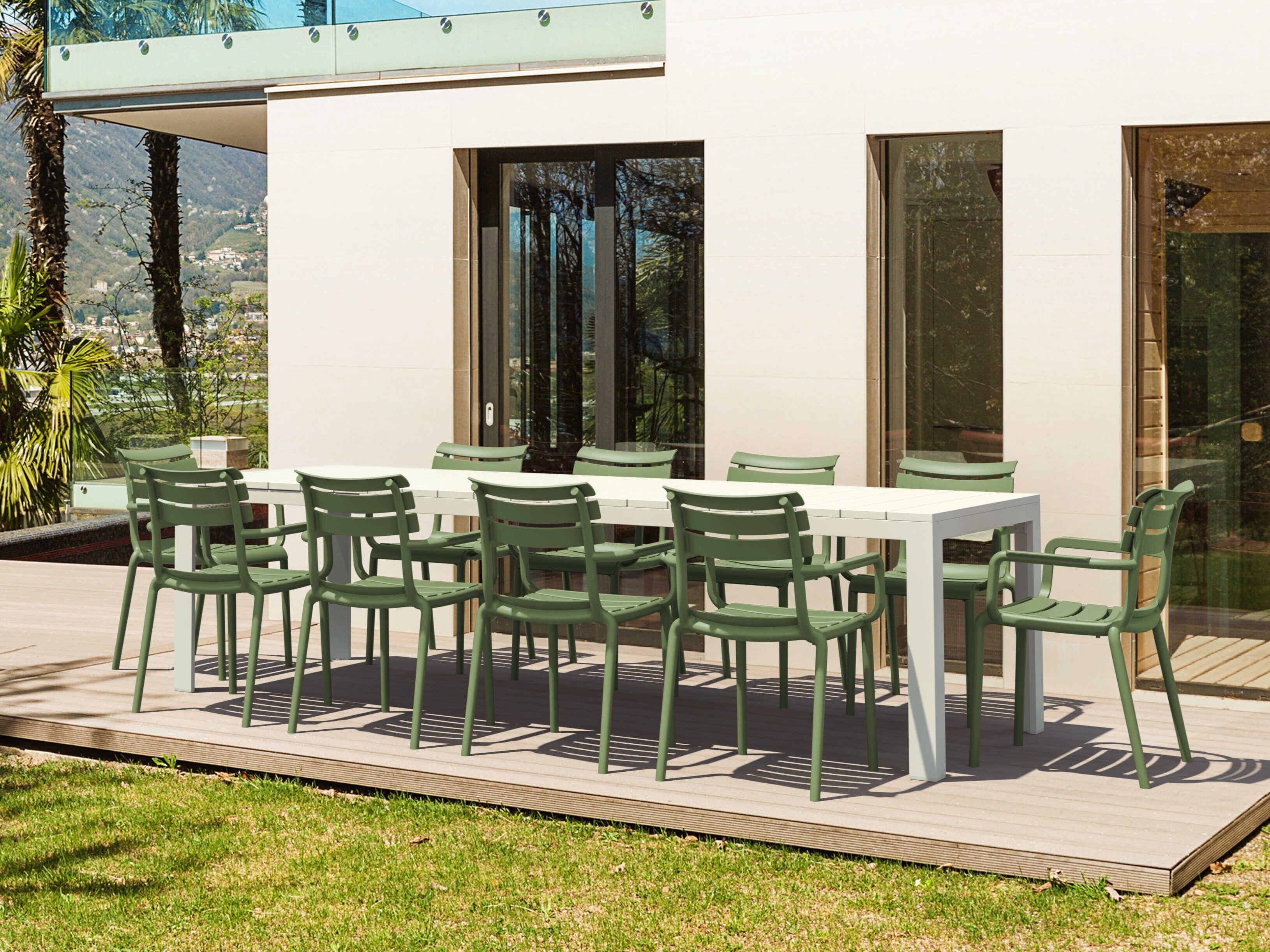 Compamia Paris White Olive Green Polypropylene Dining Set