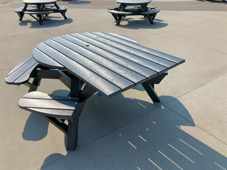 C.R. Plastic Picnic Premium Recycled Plastic 51'' Wide Round Picnic Table with Umbrella Hole & Wheelchair Accessible