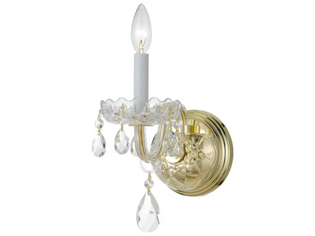 Crystorama Traditional Crystal 1-Light Polished Brass Glass Wall Sconce