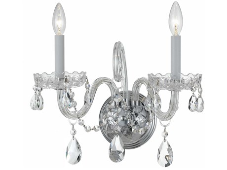 Crystorama Traditional Crystal 2-Light Polished Chrome Glass Wall Sconce