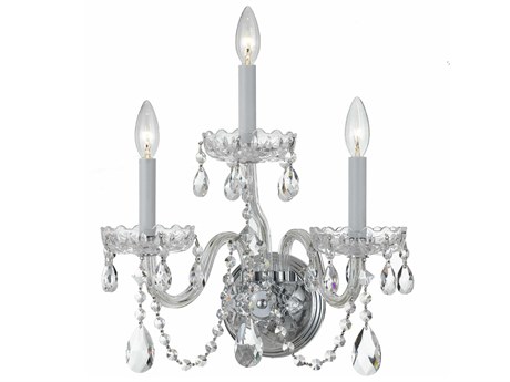 Crystorama Traditional Crystal 3-Light Polished Chrome Glass Wall Sconce