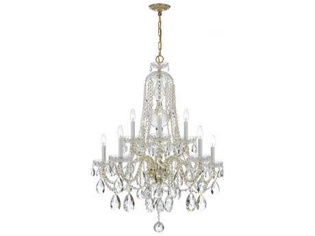 Crystorama Traditional Crystal 10-Light Brass Glass Candelabra Tiered Chandelier