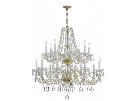 Crystorama Traditional Crystal 16-Light Brass Glass Candelabra Tiered Chandelier