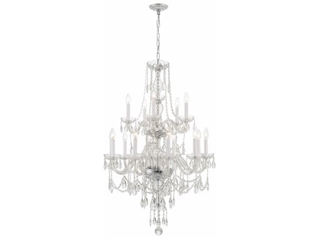 Crystorama Traditional Crystal 15-Light Polished Chrome Glass Candelabra Chandelier