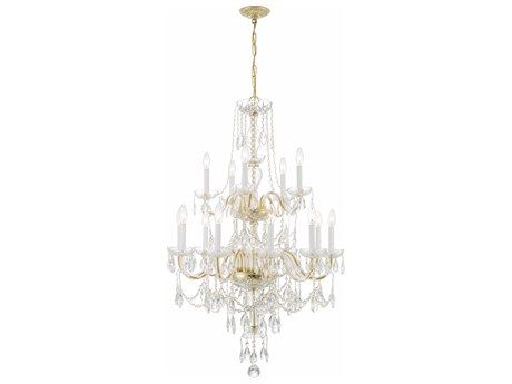 Crystorama Traditional Crystal 15-Light Polished Brass Glass Candelabra Chandelier