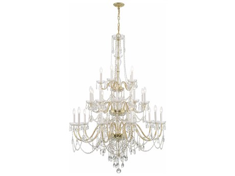 Crystorama Traditional Crystal 25-Light Polished Brass Chrome Glass Candelabra Chandelier