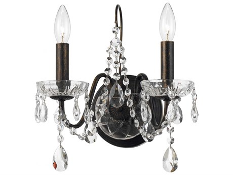 Crystorama Butler 2-Light English Bronze Crystal Wall Sconce